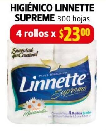 Farmacias Guadalajara HIGIÉNICO LINNETTE SUPREME 300 hojas x 4 rollos oferta