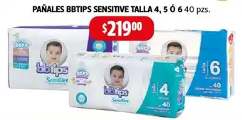 Farmacias Guadalajara PAÑALES BBTIPS SENSITIVE TALLA 4, 5 o 6 40 pzs. oferta