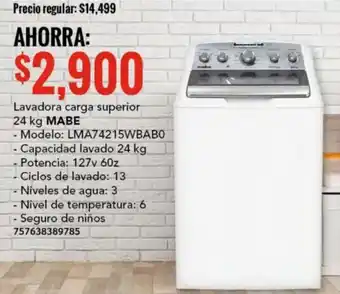 City Club Lavadora carga superior 24 kg MABE oferta
