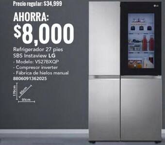City Club Refrigerador 27 pies SBS Instaview LG oferta