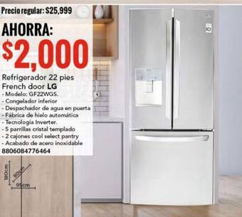 City Club Refrigerador 22 pies French door LG oferta