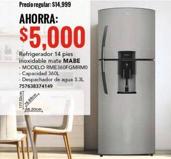 City Club Refrigerador 14 pies inoxidable mate MABE oferta