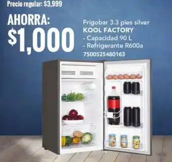 City Club Frigobar 3.3 pies silver KOOL FACTORY oferta