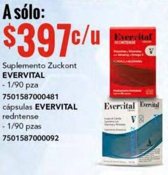 City Club Suplemento Zuckont EVERVITAL / cápsulas EVERVITAL redntense - 1/90 pzas oferta