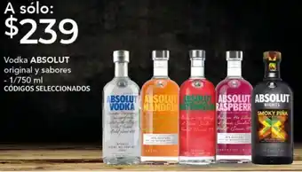 Vodka ABSOLUT original y sabores 1/750ml