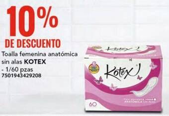 City Club KOTEX Toalla femenina anatómica sin alas 1/60pzas oferta