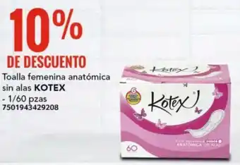 KOTEX Toalla femenina anatómica sin alas 1/60pzas