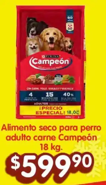 Soriana Híper Alimento seco para perro adulto carne Campeón 18kg oferta