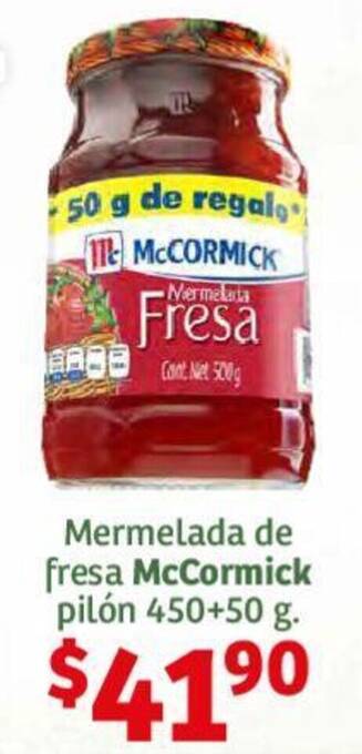 Soriana Híper Mermelada de fresa McCormick pilón 450+50g oferta