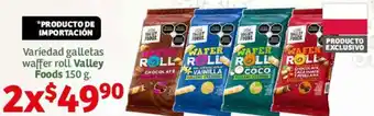 Soriana Híper Variedad galletas waffer roll Valley Foods 2x150g oferta