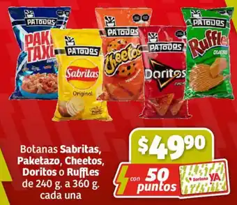 Soriana Híper Botanas Sabritas, Paketazo, Cheetos, Doritos o Ruffles de 240 g. a 360g cada una oferta