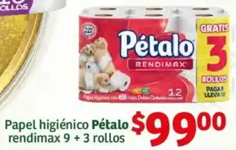 Soriana Híper Papel higiénico Pétalo rendimax 9 + 3 rollos oferta