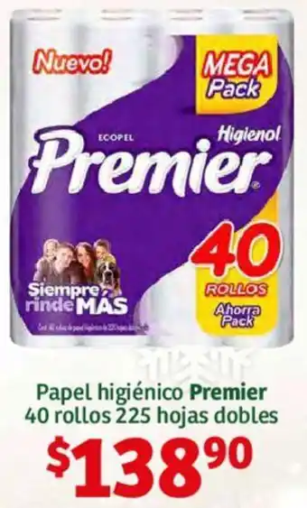 Soriana Híper Papel higiénico Premier 40 rollos 225 hojas dobles oferta