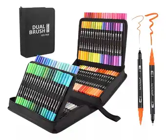Marcadores plumones doble punta pincel 120 colores con bolsa