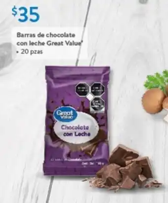 Walmart Express Barras de chocolate con leche Great Value 20 pzas oferta