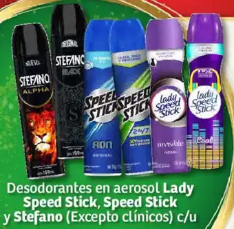 Soriana Híper Desodorantes en aerosol Lady Speed Stick, Speed Stick y Stefano (Excepto clínicos) c/u oferta