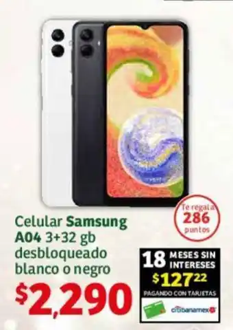 Soriana Híper Celular Samsung A04 3+32 gb desbloqueado blanco o negro oferta