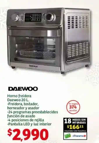 Soriana Híper DAEWOO Horno freidora 20 L. oferta