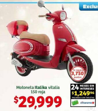 Soriana Híper ITALIKA Motoneta vitalia 150 roja oferta