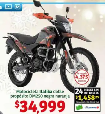 Soriana Híper ITALIKA Motocicleta doble propósito DM250 negra naranja oferta