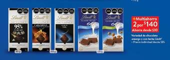 Walmart Variedad de chocolate amargo o con leche Lindt 2 por oferta