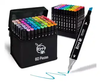 Mercado Libre Kit marcadores doble punta plumones 60 colores estuche tela, rotuladores para colorear, juego de plumones doble punta: fina y oferta