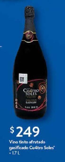 Walmart Vino tinto afrutado gasificado Cu4tro Soles 1.7 L oferta