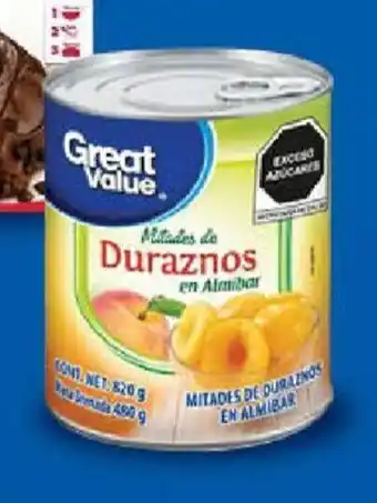 Walmart Duraznos en almibar en mitades Great Value 820 g oferta