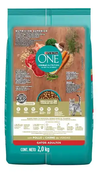 Alimento purina one gato adulto pollo y carne 2kg
