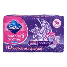 Farmacias YZA Saba buenas noches toallas femeninas c/aroma 12 pzas oferta