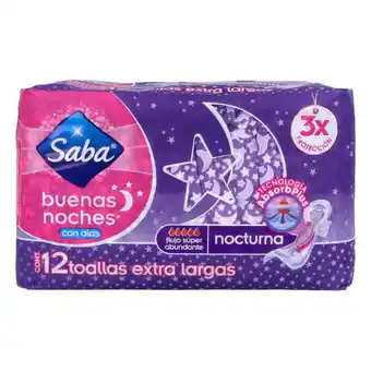 Farmacias YZA Saba buenas noches toallas femeninas c/aroma 12 pzas oferta