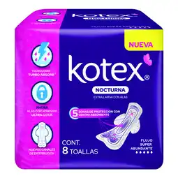 Farmacias YZA Kotex nocturna con alas rosa 8 unidades oferta