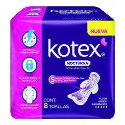 Farmacias YZA Kotex nocturna con alas rosa 8 unidades oferta