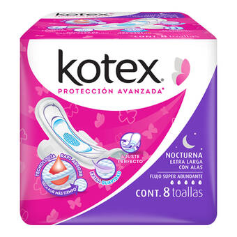 Farmacias YZA Kotex nocturna con alas rosa 8 unidades oferta