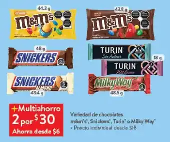Variedad de chocolates m&m's, Snickers, Turin o Milky Way
