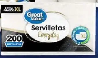 Walmart Servilletas Great Value Everyday 200pzas XL oferta