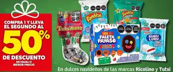 En dulces navideños de las marcas Ricolino y Tutsi
