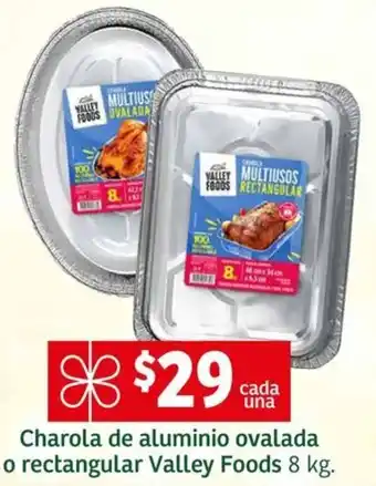 Charola de aluminio ovalada o rectangular Valley Foods 8 kg