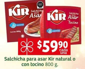 Soriana Mercado Salchicha para asar Kir natural o con tocino 800g oferta