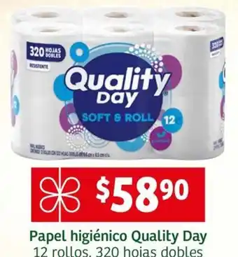 Soriana Mercado Papel higiénico Quality Day 12 rollos, 320 hojas dobles oferta