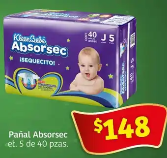 Pañal Absorsec et. 5 de 40 pzas.