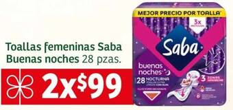Soriana Mercado Toallas femeninas Saba Buenas noches 28 pzas. oferta