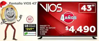 Soriana Mercado VIOS SMART TV MOD. VI-43T231 FULL HD 43" oferta