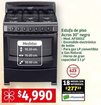 Soriana Mercado Estufa de piso Acros 30" negro oferta