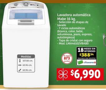 Soriana Mercado Mabe Lavadora automática 16kg oferta