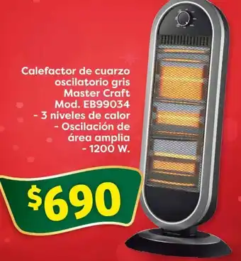 Soriana Mercado Calefactor de cuarzo oscilatorio gris Master Craft Mod. EB99034 - 3 niveles de calor - Oscilación de área amplia 1200w oferta