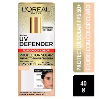 Protector solar l'oréal paris skin claro fps 50 uv defender en fluído 1 unidad de 136 ml 60 g