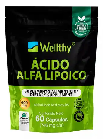 Mercado Libre Wellthy ácido alfa lipoico con curcuma 600mg 60caps sabor neutro oferta