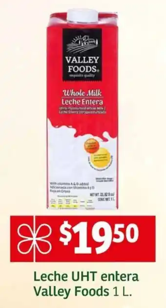 Soriana Express Leche UHT entera Valley Foods 1 L. oferta