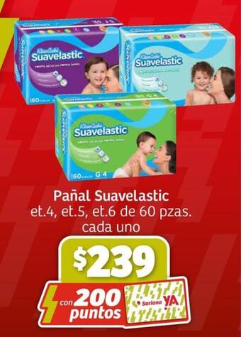 Soriana Express Pañal Suavelastic et.4, et.5, et.6 de 60 pzas. cada uno oferta